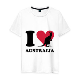 Мужская футболка хлопок с принтом I love Australia в Кировске, 100% хлопок | прямой крой, круглый вырез горловины, длина до линии бедер, слегка спущенное плечо. | Тематика изображения на принте: i love | i love australia | кенгуру | я люблю | я люблю австралию