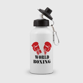 Бутылка спортивная с принтом World boxing в Кировске, металл | емкость — 500 мл, в комплекте две пластиковые крышки и карабин для крепления | Тематика изображения на принте: 