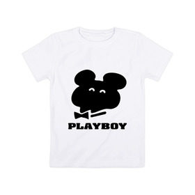 Детская футболка хлопок с принтом Playboy mishka в Кировске, 100% хлопок | круглый вырез горловины, полуприлегающий силуэт, длина до линии бедер | mishka | playboy | медведь | мишка | олимпиада 80 | олимпийский мишка | плейбой