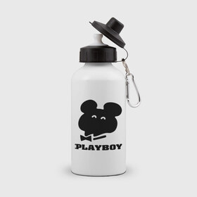 Бутылка спортивная с принтом Playboy mishka в Кировске, металл | емкость — 500 мл, в комплекте две пластиковые крышки и карабин для крепления | mishka | playboy | медведь | мишка | олимпиада 80 | олимпийский мишка | плейбой