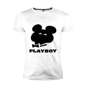 Мужская футболка премиум с принтом Playboy mishka в Кировске, 92% хлопок, 8% лайкра | приталенный силуэт, круглый вырез ворота, длина до линии бедра, короткий рукав | mishka | playboy | медведь | мишка | олимпиада 80 | олимпийский мишка | плейбой