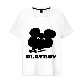 Мужская футболка хлопок с принтом Playboy mishka в Кировске, 100% хлопок | прямой крой, круглый вырез горловины, длина до линии бедер, слегка спущенное плечо. | Тематика изображения на принте: mishka | playboy | медведь | мишка | олимпиада 80 | олимпийский мишка | плейбой