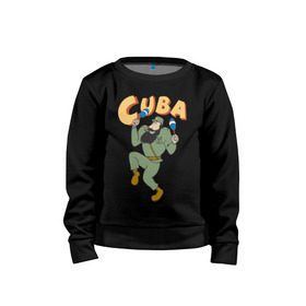 Детский свитшот хлопок с принтом Cuba - Fidel Castro в Кировске, 100% хлопок | круглый вырез горловины, эластичные манжеты, пояс и воротник | Тематика изображения на принте: castro | cuba | fidel | кастро | куба | лидер | фидель