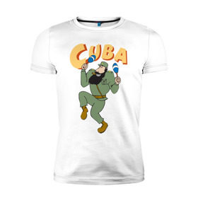 Мужская футболка премиум с принтом Cuba - Fidel Castro в Кировске, 92% хлопок, 8% лайкра | приталенный силуэт, круглый вырез ворота, длина до линии бедра, короткий рукав | Тематика изображения на принте: castro | cuba | fidel | кастро | куба | лидер | фидель