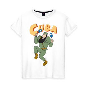 Женская футболка хлопок с принтом Cuba - Fidel Castro в Кировске, 100% хлопок | прямой крой, круглый вырез горловины, длина до линии бедер, слегка спущенное плечо | castro | cuba | fidel | кастро | куба | лидер | фидель
