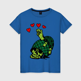 Женская футболка хлопок с принтом Turtle `s Love в Кировске, 100% хлопок | прямой крой, круглый вырез горловины, длина до линии бедер, слегка спущенное плечо | turtles love | каска | любовь | черепаха | черепашка | черепашки