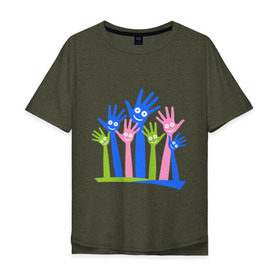 Мужская футболка хлопок Oversize с принтом Hands Up в Кировске, 100% хлопок | свободный крой, круглый ворот, “спинка” длиннее передней части | glow | hands | up | вверх | руки | светяться | светящиеся | стетиться