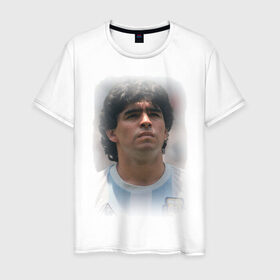 Мужская футболка хлопок с принтом Diego Maradona (2) в Кировске, 100% хлопок | прямой крой, круглый вырез горловины, длина до линии бедер, слегка спущенное плечо. | diego maradona | footballplayer | болельщикам | диего марадона | евро 2012 | футбол | футболист
