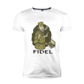Мужская футболка премиум с принтом Fidel Castro - Фидель Кастро в Кировске, 92% хлопок, 8% лайкра | приталенный силуэт, круглый вырез ворота, длина до линии бедра, короткий рукав | castro | cuba | fidel | кастро | куба | лидер | фидель