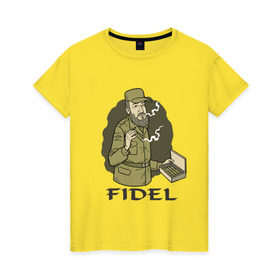 Женская футболка хлопок с принтом Fidel Castro - Фидель Кастро в Кировске, 100% хлопок | прямой крой, круглый вырез горловины, длина до линии бедер, слегка спущенное плечо | castro | cuba | fidel | кастро | куба | лидер | фидель