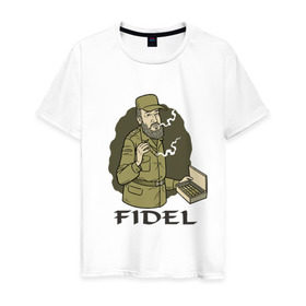 Мужская футболка хлопок с принтом Fidel Castro - Фидель Кастро в Кировске, 100% хлопок | прямой крой, круглый вырез горловины, длина до линии бедер, слегка спущенное плечо. | castro | cuba | fidel | кастро | куба | лидер | фидель