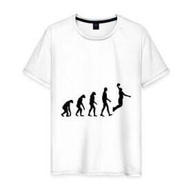 Мужская футболка хлопок с принтом Баскетбольная эволюция в Кировске, 100% хлопок | прямой крой, круглый вырез горловины, длина до линии бедер, слегка спущенное плечо. | баскетбол | баскетболист | дарвин | человек | эволюция