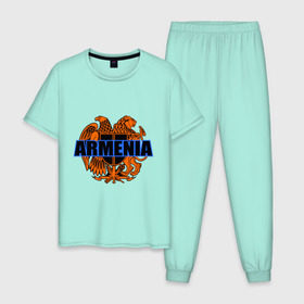 Мужская пижама хлопок с принтом Армения в Кировске, 100% хлопок | брюки и футболка прямого кроя, без карманов, на брюках мягкая резинка на поясе и по низу штанин
 | armenia | армянин | герб армении