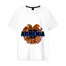 Мужская футболка хлопок с принтом Армения в Кировске, 100% хлопок | прямой крой, круглый вырез горловины, длина до линии бедер, слегка спущенное плечо. | armenia | армянин | герб армении