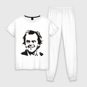 Женская пижама хлопок с принтом Джек Николсон в Кировске, 100% хлопок | брюки и футболка прямого кроя, без карманов, на брюках мягкая резинка на поясе и по низу штанин | 