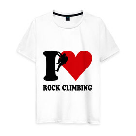 Мужская футболка хлопок с принтом I love rock climbing - Я люблю скалолазание в Кировске, 100% хлопок | прямой крой, круглый вырез горловины, длина до линии бедер, слегка спущенное плечо. | i love | rock climbing | скалолазание | я люблю