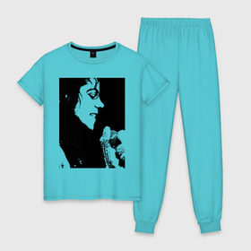 Женская пижама хлопок с принтом Michael Jackson (14) в Кировске, 100% хлопок | брюки и футболка прямого кроя, без карманов, на брюках мягкая резинка на поясе и по низу штанин | michael jackson | pop | король | легенда | майкл джексон | майкл джексонпортрет | поп