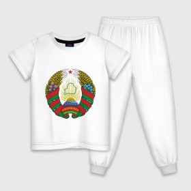 Детская пижама хлопок с принтом Белоруссия герб в Кировске, 100% хлопок |  брюки и футболка прямого кроя, без карманов, на брюках мягкая резинка на поясе и по низу штанин
 | белоруссия | герб | государство | минск | республика | символ | снг | страна