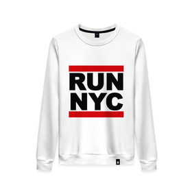 Женский свитшот хлопок с принтом Run New York City в Кировске, 100% хлопок | прямой крой, круглый вырез, на манжетах и по низу широкая трикотажная резинка  | 