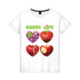 Женская футболка хлопок с принтом Sweet Life - Сладкая жизнь в Кировске, 100% хлопок | прямой крой, круглый вырез горловины, длина до линии бедер, слегка спущенное плечо | sweet life | конфеты | сладкая жизнь | сладкое | сладости | сладость