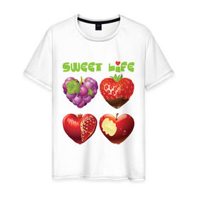 Мужская футболка хлопок с принтом Sweet Life - Сладкая жизнь в Кировске, 100% хлопок | прямой крой, круглый вырез горловины, длина до линии бедер, слегка спущенное плечо. | sweet life | конфеты | сладкая жизнь | сладкое | сладости | сладость
