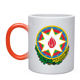 Кружка хамелеон с принтом Азербайджан герб в Кировске, керамика | меняет цвет при нагревании, емкость 330 мл | азербайджан | азербайджан герб | политические