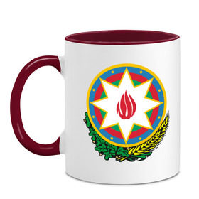 Кружка двухцветная с принтом Азербайджан герб в Кировске, керамика | объем — 330 мл, диаметр — 80 мм. Цветная ручка и кайма сверху, в некоторых цветах — вся внутренняя часть | азербайджан | азербайджан герб | политические