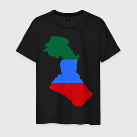Мужская футболка хлопок с принтом Дагестан (Dagestan) в Кировске, 100% хлопок | прямой крой, круглый вырез горловины, длина до линии бедер, слегка спущенное плечо. | dagestan | map | map  dagestan | дагестан | кавказ | карта | карта дагестана