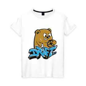 Женская футболка хлопок с принтом Drift bear в Кировске, 100% хлопок | прямой крой, круглый вырез горловины, длина до линии бедер, слегка спущенное плечо | auto | drift bear | авто | автомобильные | машины | медведь | тачки | тюнинг