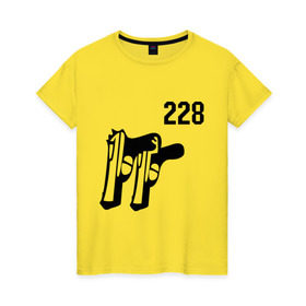 Женская футболка хлопок с принтом 228 (2) в Кировске, 100% хлопок | прямой крой, круглый вырез горловины, длина до линии бедер, слегка спущенное плечо | два два восемь | пистолеты | стволы