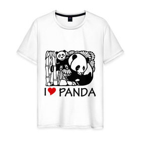 Мужская футболка хлопок с принтом I love panda в Кировске, 100% хлопок | прямой крой, круглый вырез горловины, длина до линии бедер, слегка спущенное плечо. | панда