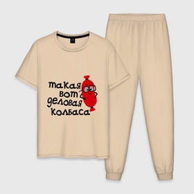 Мужская пижама хлопок с принтом Деловая колбаса в Кировске, 100% хлопок | брюки и футболка прямого кроя, без карманов, на брюках мягкая резинка на поясе и по низу штанин
 | 