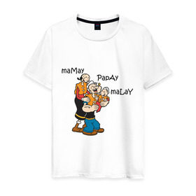 Мужская футболка хлопок с принтом Папая Морячек в Кировске, 100% хлопок | прямой крой, круглый вырез горловины, длина до линии бедер, слегка спущенное плечо. | popeye