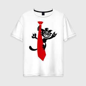Женская футболка хлопок Oversize с принтом Кот на галстуке в Кировске, 100% хлопок | свободный крой, круглый ворот, спущенный рукав, длина до линии бедер
 | галстук | кот | котенок | котик | котяра | кошак | кошки