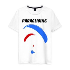 Мужская футболка хлопок с принтом Paragliding в Кировске, 100% хлопок | прямой крой, круглый вырез горловины, длина до линии бедер, слегка спущенное плечо. | paragliding | воздушный спорт | парашют | парашютизм