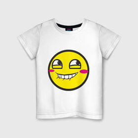 Детская футболка хлопок с принтом Безумный смайл. в Кировске, 100% хлопок | круглый вырез горловины, полуприлегающий силуэт, длина до линии бедер | smile. улыбка | безумный смайл | псих | смайл | смайлик