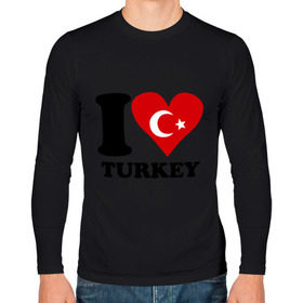 Мужской лонгслив хлопок с принтом I love turkey в Кировске, 100% хлопок |  | i love turkey | полумесяц | турция | флаги | я люблю