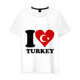 Мужская футболка хлопок с принтом I love turkey в Кировске, 100% хлопок | прямой крой, круглый вырез горловины, длина до линии бедер, слегка спущенное плечо. | i love turkey | полумесяц | турция | флаги | я люблю