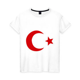 Женская футболка хлопок с принтом Турция в Кировске, 100% хлопок | прямой крой, круглый вырез горловины, длина до линии бедер, слегка спущенное плечо | turkey | полумесяц | турция | флаги