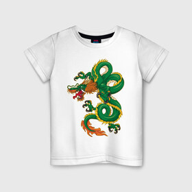Детская футболка хлопок с принтом Зелёный дракон в Кировске, 100% хлопок | круглый вырез горловины, полуприлегающий силуэт, длина до линии бедер | 