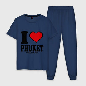Мужская пижама хлопок с принтом I love Phuket в Кировске, 100% хлопок | брюки и футболка прямого кроя, без карманов, на брюках мягкая резинка на поясе и по низу штанин
 | Тематика изображения на принте: слон