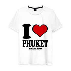 Мужская футболка хлопок с принтом I love Phuket в Кировске, 100% хлопок | прямой крой, круглый вырез горловины, длина до линии бедер, слегка спущенное плечо. | Тематика изображения на принте: слон