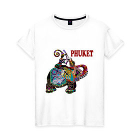 Женская футболка хлопок с принтом Phuket (4) в Кировске, 100% хлопок | прямой крой, круглый вырез горловины, длина до линии бедер, слегка спущенное плечо | слон