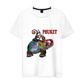 Мужская футболка хлопок с принтом Phuket (4) в Кировске, 100% хлопок | прямой крой, круглый вырез горловины, длина до линии бедер, слегка спущенное плечо. | Тематика изображения на принте: слон