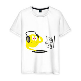 Мужская футболка хлопок с принтом Hey DJ! в Кировске, 100% хлопок | прямой крой, круглый вырез горловины, длина до линии бедер, слегка спущенное плечо. | deejay | hey | вертушки | диджей | пластинка | привет