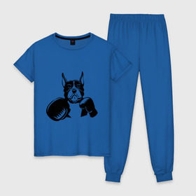 Женская пижама хлопок с принтом Boxing dog в Кировске, 100% хлопок | брюки и футболка прямого кроя, без карманов, на брюках мягкая резинка на поясе и по низу штанин | boxing dog | бойцовская собака | бокс | питбуль