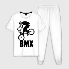 Мужская пижама хлопок с принтом BMX 3 в Кировске, 100% хлопок | брюки и футболка прямого кроя, без карманов, на брюках мягкая резинка на поясе и по низу штанин
 | bmx | free style | бмэкс | велик | вело | велосипедист | фристайл | экстрим | экстримальный