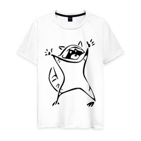 Мужская футболка хлопок с принтом Енот в Кировске, 100% хлопок | прямой крой, круглый вырез горловины, длина до линии бедер, слегка спущенное плечо. | enot | животные