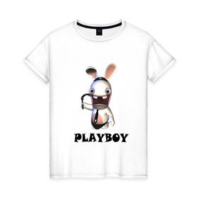 Женская футболка хлопок с принтом Плейбой (2) в Кировске, 100% хлопок | прямой крой, круглый вырез горловины, длина до линии бедер, слегка спущенное плечо | playboy | зайчик | заяц | плейбой