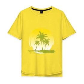 Мужская футболка хлопок Oversize с принтом Райский уголок в Кировске, 100% хлопок | свободный крой, круглый ворот, “спинка” длиннее передней части | Тематика изображения на принте: море | на море | пальмы | пляж | рай | райский отдых | райский уголок | райское наслаждение